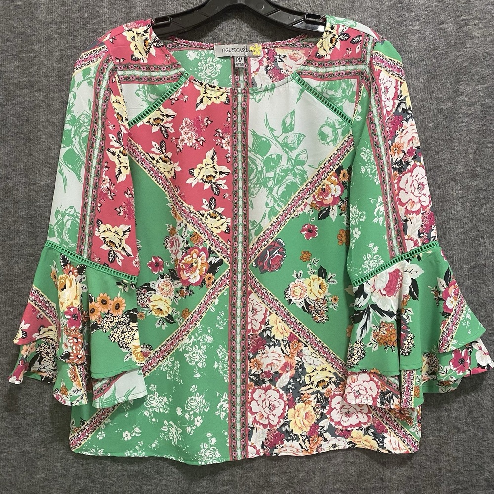 Floral Patchwork Blouse with Bell Sleeves
